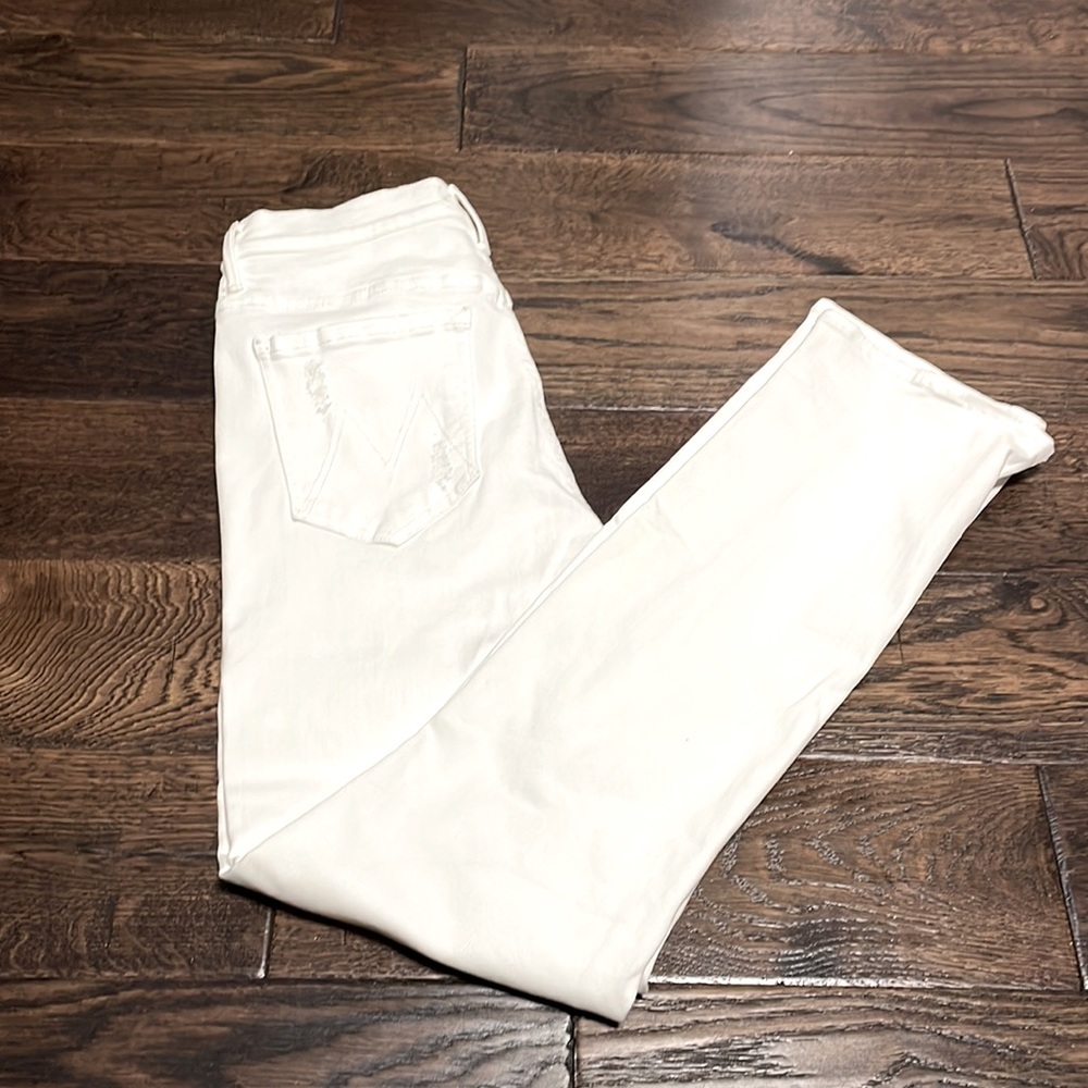 MOTHER Crisp White Denim Jeans High Waisted Rascal Ankle
